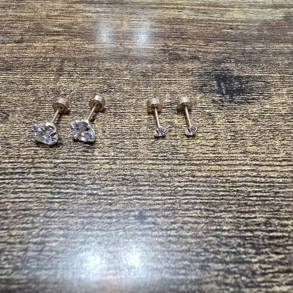 Jewelry - 2 pairs of rhinestone gold tone twist on back stud earrings